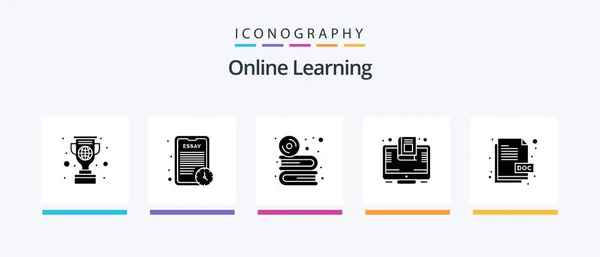 Online Learning Glyph Icon Pack Including Online Education Study Time — Vector de stock