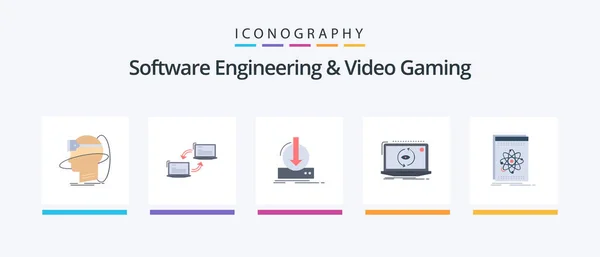 Software Engineering Video Gaming Flat Icon Pack Including Application Game — Stock Vector