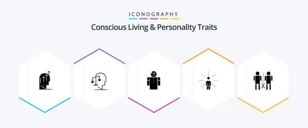 Concious Living Personality Tratti Glyph Icon Pack Compresa Percezione Senti — Vettoriale Stock