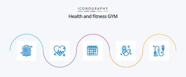 Gym Blue Icon Pack Including Jump Rope Exercise Calender Pills — Archivo Imágenes Vectoriales