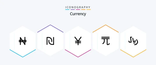 Currency Line Icon Pack Including Money Currency Israeli New Taiwan — ストックベクタ
