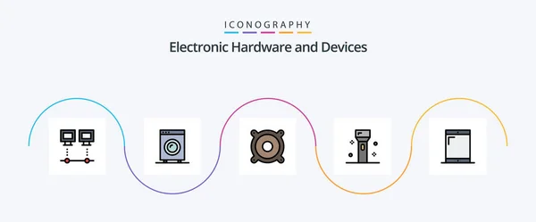 Devices Line Filled Flat Icon Pack Including Technology Flashlight Equipment — Vetor de Stock