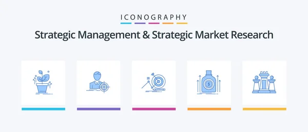 Strategic Management Strategic Market Research Blue Icon Pack Incluye Ajedrez — Vector de stock