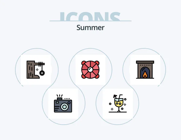 Summer Line Filled Icon Pack Icon Design Holiday Beach Tourism — Stockvector