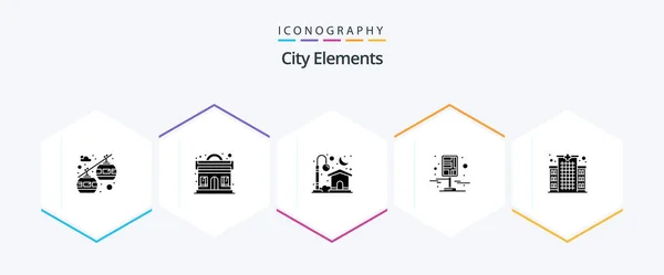 City Elements Glyph Icon Pack Including Clinic Streets House Pin — Stock Vector