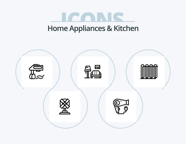 Home Appliances Kitchen Line Icon Pack Icon Design Computing Music — Stock Vector