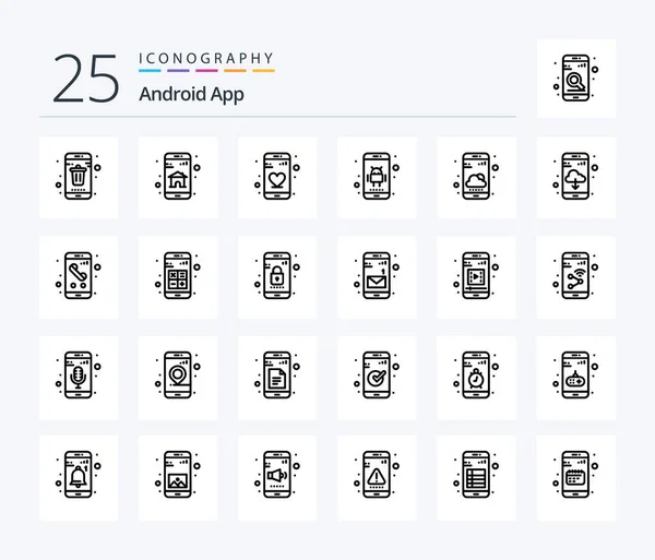 Android App Paquete Iconos Línea Incluyendo Smartphone Teléfono Aplicación Móvil — Archivo Imágenes Vectoriales