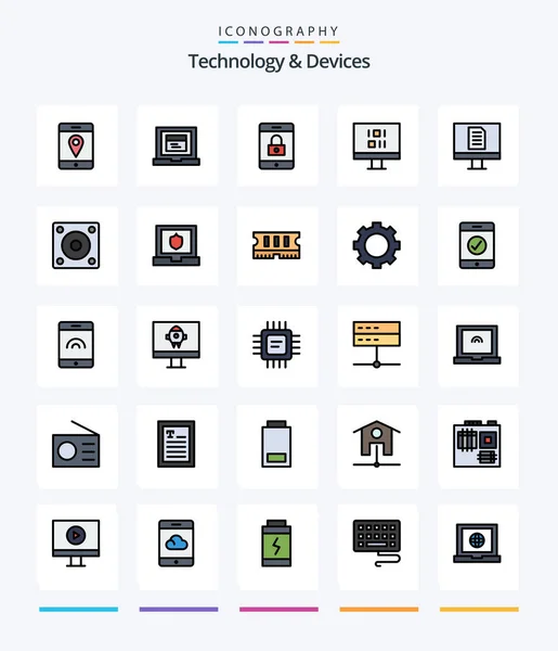 Creative Devices Line Filled Icon Pack Hard Disk Devices Mobile — Vector de stock