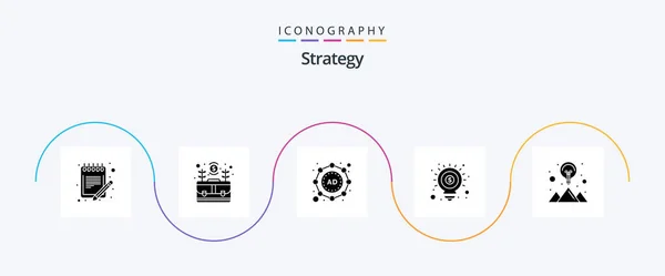 Estrategia Glyph Icon Pack Incluyendo Marketing Dinero Dinero Idea Comercialización — Vector de stock