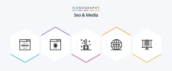 Seo Media Line Icon Pack Including Web Search Engine Media — ストックベクタ