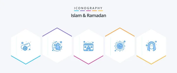 Islam Ramadan Blue Icon Pack Including Man Islam Calendar Decoration — Stock Vector