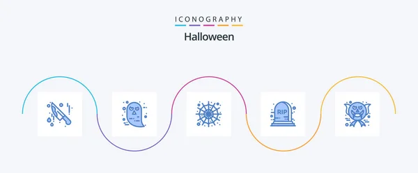 Halloween Blue Icon Pack Including Halloween Scary Лицо Паук Характер — стоковый вектор