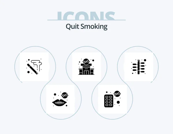 Quit Smoking Glyph Icon Pack Icon Design Cigarette Banned Block — Stockvector
