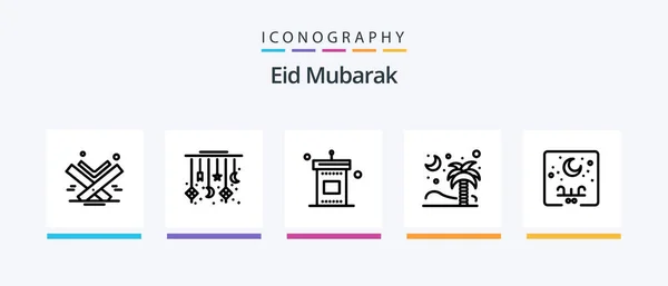 Eid Mubarak Line Icon Pack Including Hot Soup Arabic Eid — Stock Vector