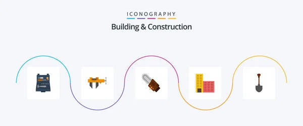 Building Construction Flat Icon Pack Including Showel Building Repair Architecture — Stock Vector