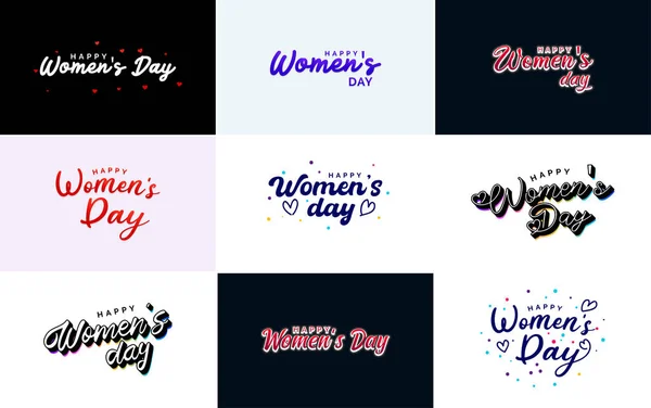 Set Happy International Woman Day Signs Emblems Design Elements Vector — 图库矢量图片