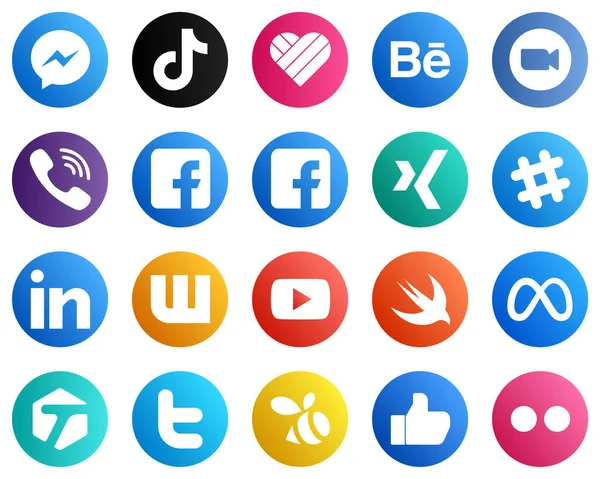 Social Media Pictogrammen Voor Branding Zoals Facebook Roekuten Zoals Viber — Stockvector