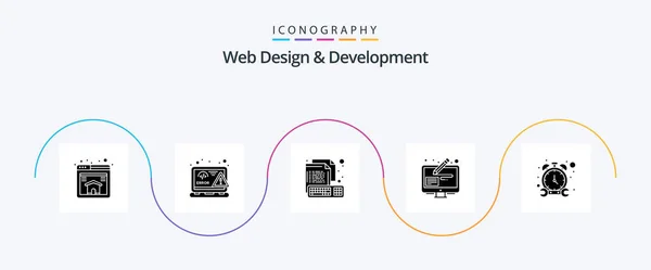 Conception Développement Web Glyphe Icône Pack Compris Arrêt Graphique Codage — Image vectorielle