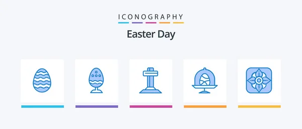 Easter Blue Icon Pack Including Flower Food Food Egg Easter — 图库矢量图片