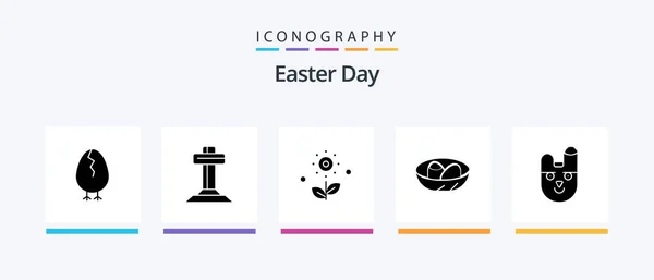 Easter Glyph Icon Pack Including Animal Egg Flower Easter Bowl — Stockvektor