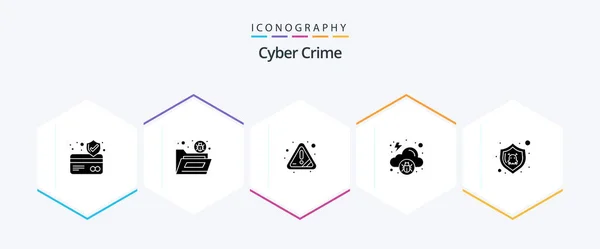 Cyber Crime Glyph Πακέτο Εικονίδιο Συμπεριλαμβανομένης Της Προστασίας Κακόβουλο Λογισμικό — Διανυσματικό Αρχείο