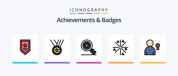 Achievements Badges Line Filled Icon Pack Including Favorite Positions Achievements — Stock Vector