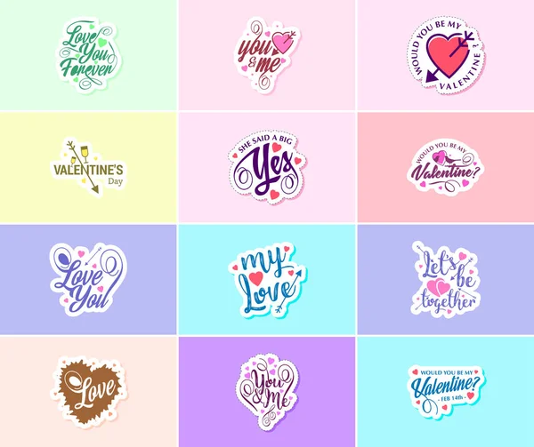 Love Lettering Stickers Most Romantic Day Year — Διανυσματικό Αρχείο