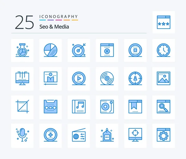 Seo Media Blue Color Icon Pack Including Media Stop Search — Archivo Imágenes Vectoriales