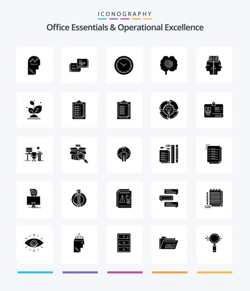 Creative Office Essentials Operational Exellence Glyph Solid Black Icon Pack — Image vectorielle