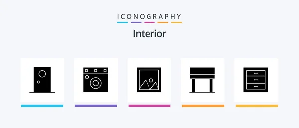 Interior Glyph Icon Pack Including Cabinets Table Decor Interior Photo — 스톡 벡터
