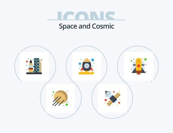 Space Flat Icon Pack Icon Design Startup Rocket Launch Space — Wektor stockowy