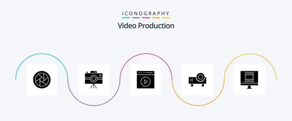 Video Production Glyph Icon Pack Including Slide Projector Powerpoint Presentation — Vector de stock
