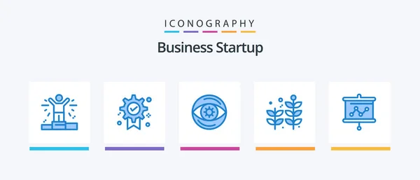 Business Startup Blue Icon Pack Including Projector Graph Eye Board — 图库矢量图片