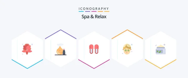 Spa Relax Flat Icon Pack Including Green Cream Cosmetics Mask — Image vectorielle