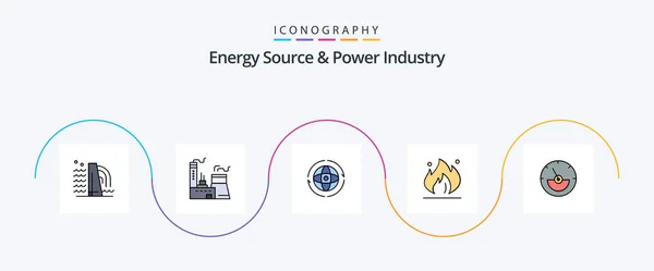 Energy Source Power Industry Line Filled Flat Icon Pack Including — Stockový vektor