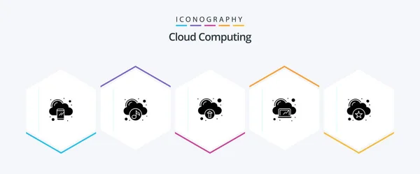 Cloud Computing Glyph Icon Pack Including Cloud Server Technology Network — Stock Vector