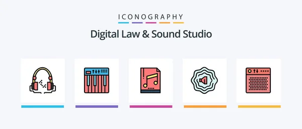 Digital Law Sound Studio Line Filled Icon Pack Including Pressure — Stock Vector