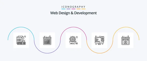 Conception Développement Web Line Icône Pack Compris Serrure Web Design — Image vectorielle