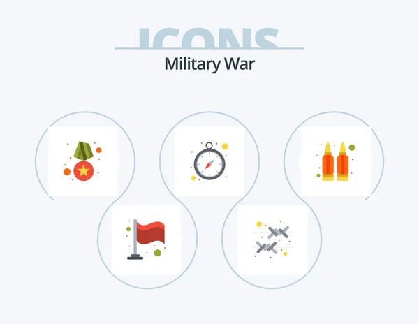 Military War Flat Icon Pack Icon Design Gun Gps Navigation — Stok Vektör