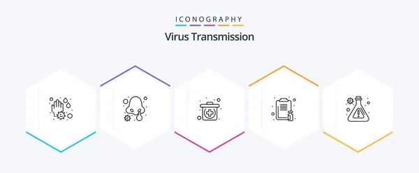 Virus Transmission Line Icon Pack Including Lab Report Emergency Medical — Stock vektor