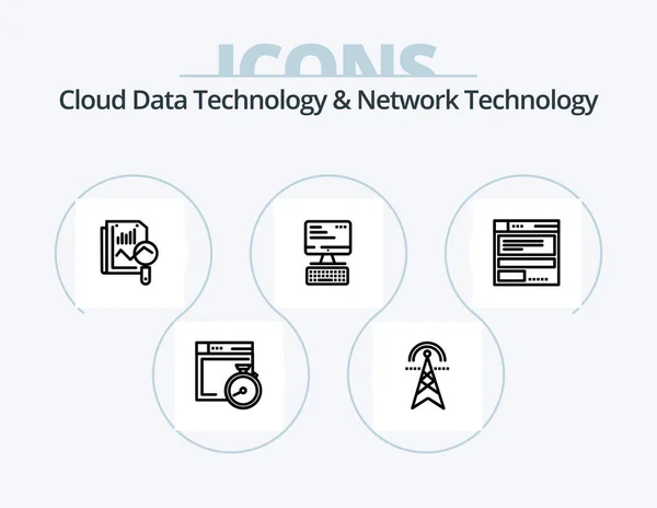 Technologia Przetwarzania Danych Chmurze Ikona Linii Technologicznej Sieci Pack Icon — Wektor stockowy