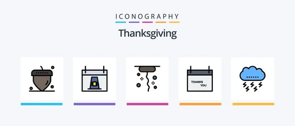 Thanks Giving Line Filled Icon Pack Including Thanksgiving Acorn Tradition — Stockvector