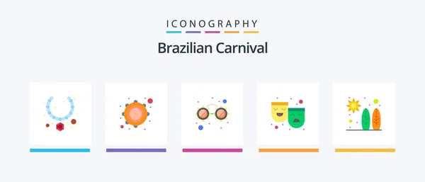Brazilian Carnival Flat Icon Pack Including Surf Beach Fancy Glasses — Stock vektor