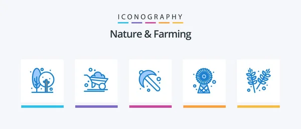 Nature Farming Blue Icon Pack Včetně Zemědělství Energie Kolečko Ekologické — Stockový vektor