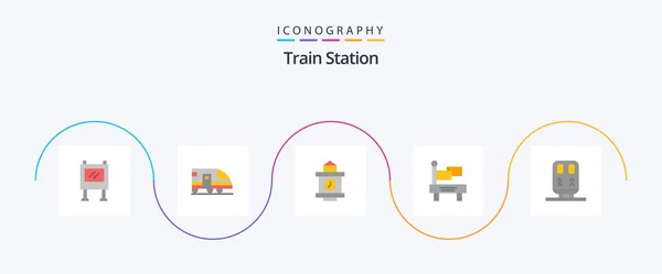 Train Station Flat Icon Pack Including Transportation Railway Train Back — Stock Vector