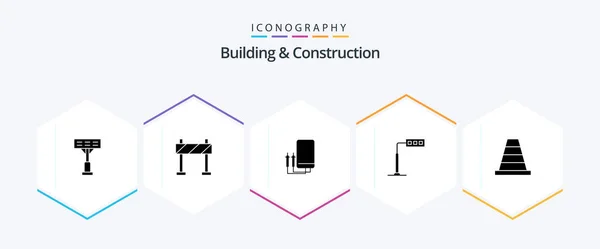 Building Construction Glyph Icon Pack Including Tool Cone Watt Road — Wektor stockowy