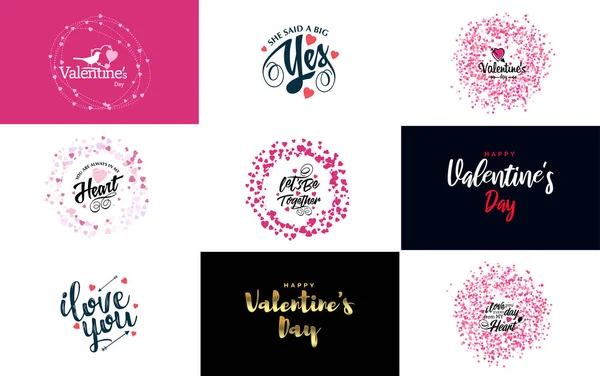 Happy Valentine Day Greeting Card Template Romantic Theme Red Pink — Stock vektor