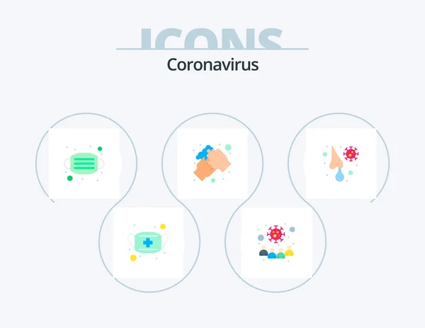 Coronavirus Yassı Simge Paketi Simge Tasarımı Yıka Ellerini Aktarım Temiz — Stok Vektör