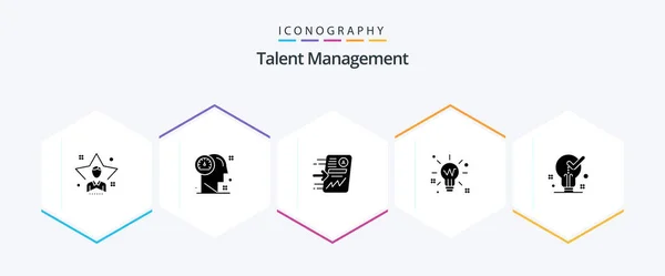 Talent Management Glyph Icon Pack Including Idea Bulb Human Chart — Stock Vector