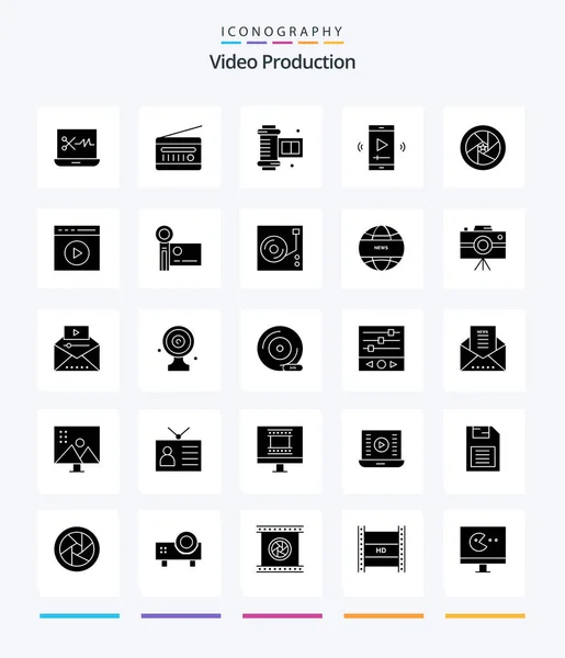 Creative Video Production Glyph Solid Black Icon Pack Video Player — Vector de stock